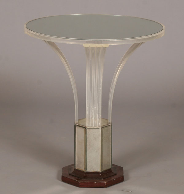 Appraisal: Art Deco round occasional side table lucite supports stepped wood