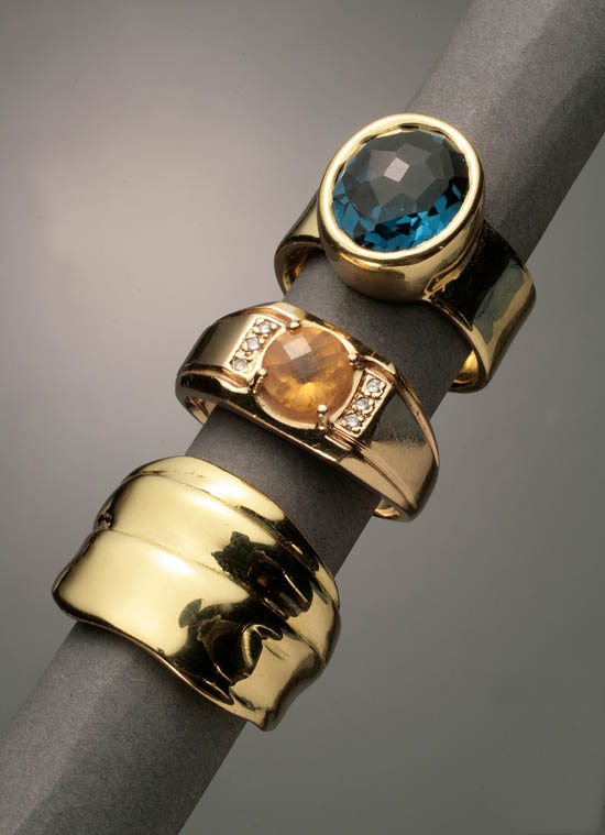 Appraisal: Three Yellow-Gold Rings The first a tested -karat yellow-gold mount