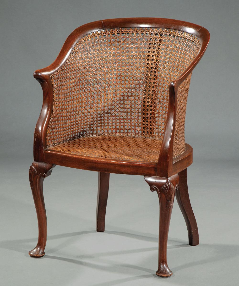 Appraisal: English Mahogany and Caned Berg re cabriole legs with shell-carved