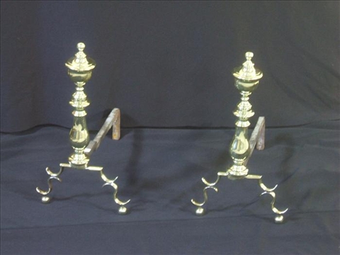 Appraisal: PAIR OF SMALL BRASS ANDIRONS With urn tops and baluster