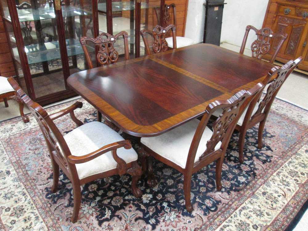 Appraisal: CHIPPENDALE STYLE MAHOGANY DINING TABLE AND CHAIR SET late th