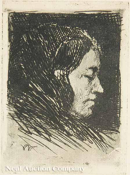 Appraisal: Ellsworth Woodward American New Orleans - Profile of Woman etching