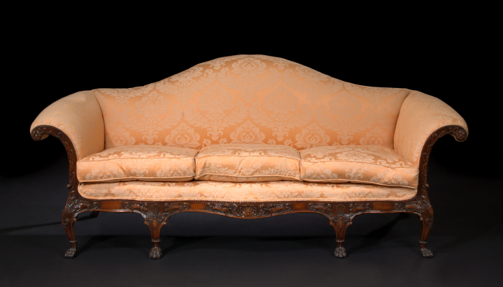 Appraisal: Irish George III-Style Mahogany Sofa the padded domed back joined