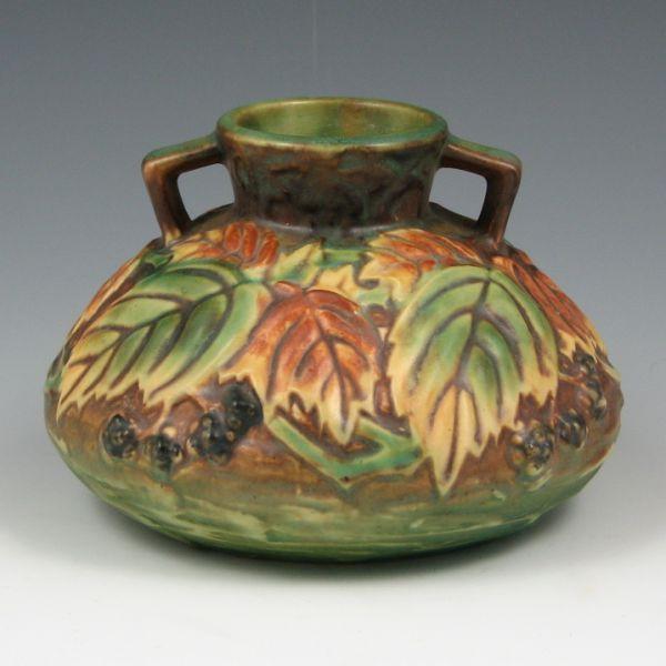 Appraisal: Roseville Blackberry squat vase with good color Marked with original