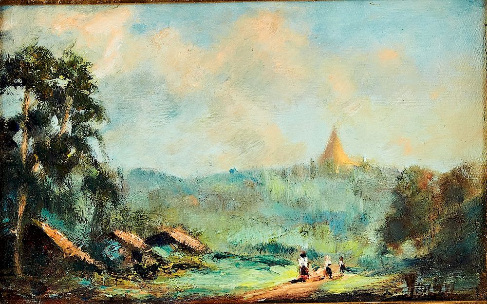 Appraisal: Burmese Oil on Canvas Board th century Oil on canvas