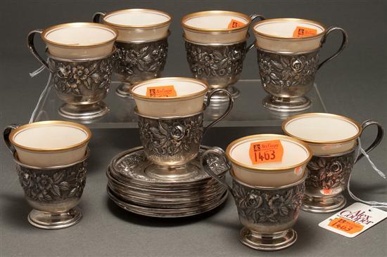 Appraisal: Set of eight American repousse sterling silver demitasse cup frames