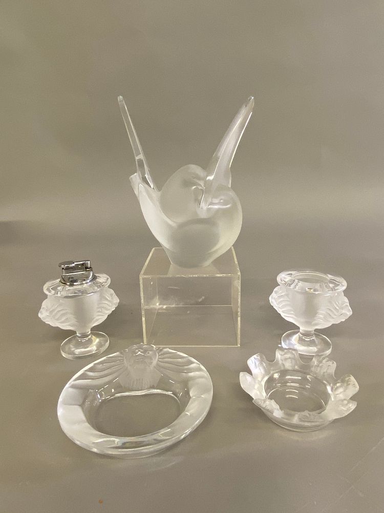 Appraisal: Lalique Vase Lighters Ashtrays Lalique vase h together with two