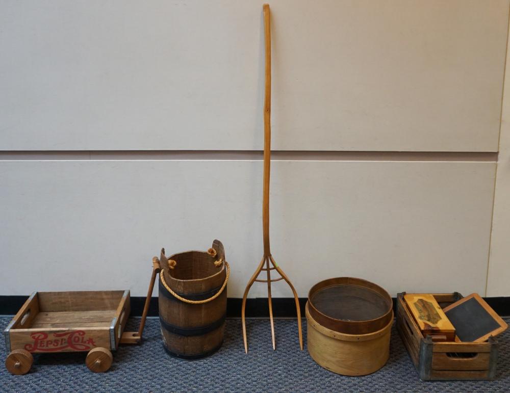 Appraisal: GROUP OF MOSTLY WOOD RUSTIC ARTICLES INCLUDING WAGON BASKETS BUCKET