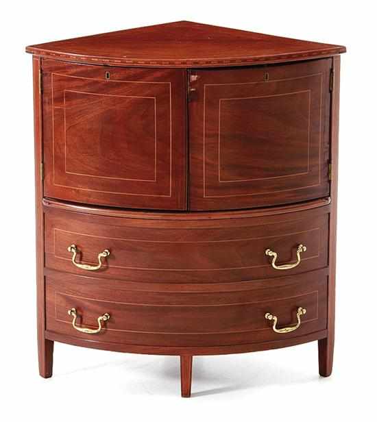 Appraisal: Federal style inlaid mahogany corner commode th century curved triangular