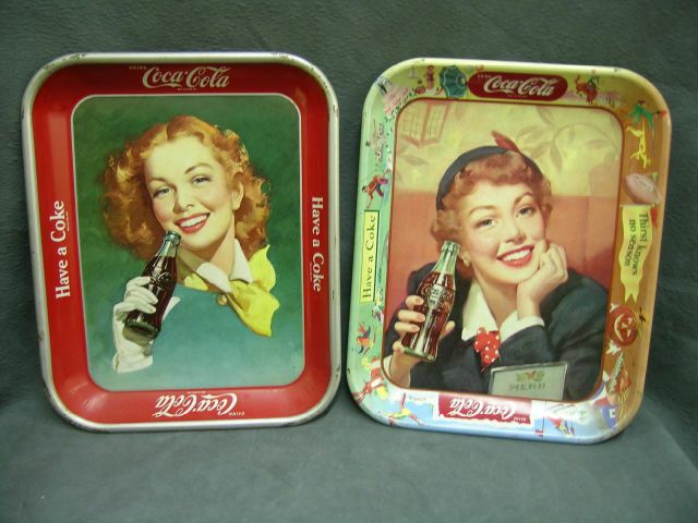 Appraisal: Two vintage early 's Coke trays including Redhead girl with