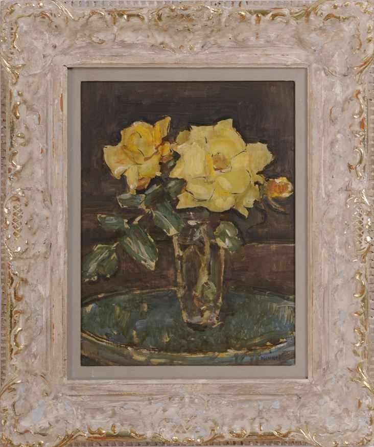 Appraisal: CLARENCE HINKLE - YELLOW ROSES Oil on panel x in