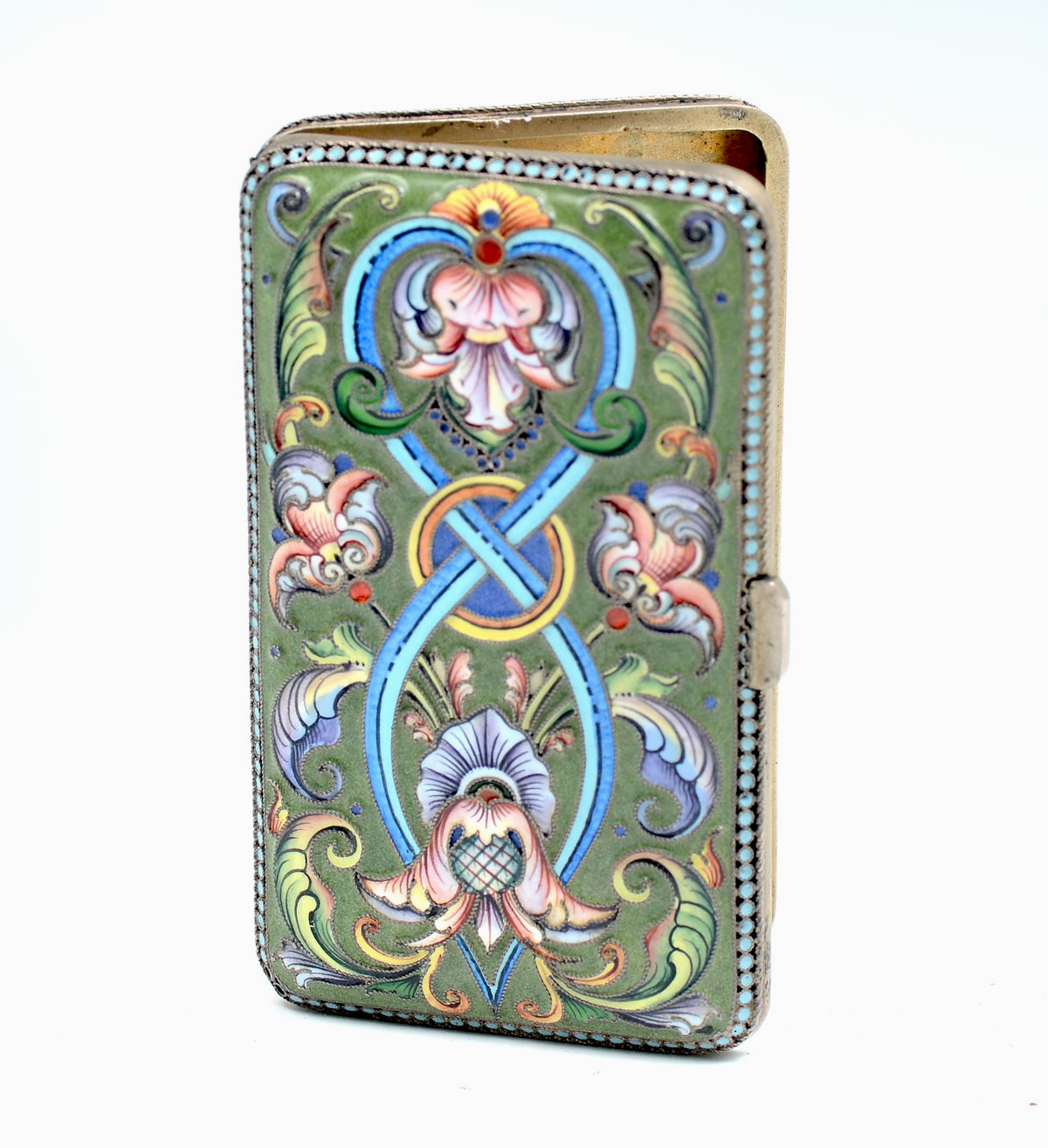 Appraisal: RUSSIAN SILVER-GILT ENAMEL CIGARETTE CASE Russian silver-gilt and polychrome enamel