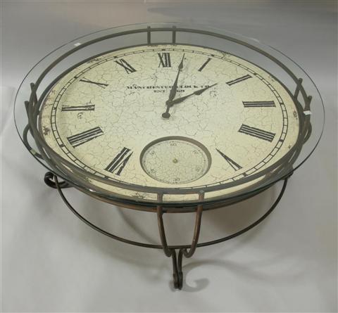 Appraisal: UNUSUAL GLASS TOP CLOCK FACE COFFEE TABLE th century the