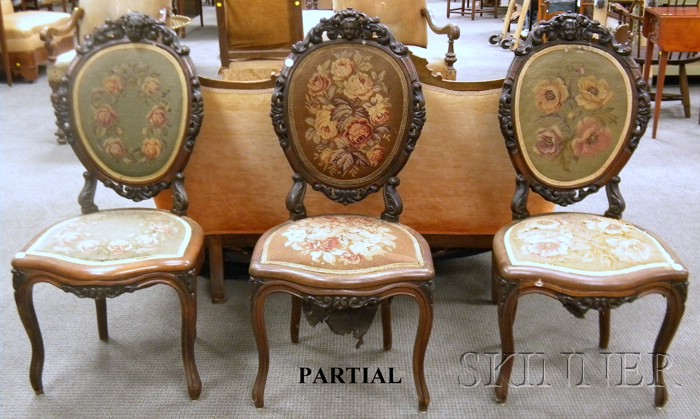 Appraisal: Set of Five Victorian Rococo Revival Needlepoint Upholstered Carved Walnut