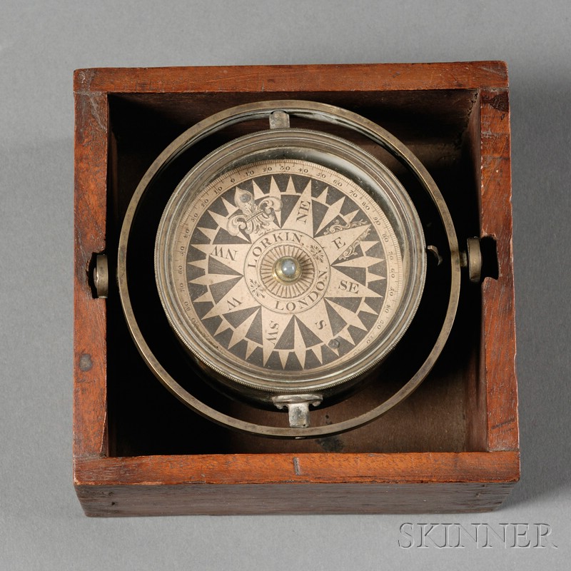 Appraisal: Gimballed Box Compass by Lorkin London with brass gimbal frame