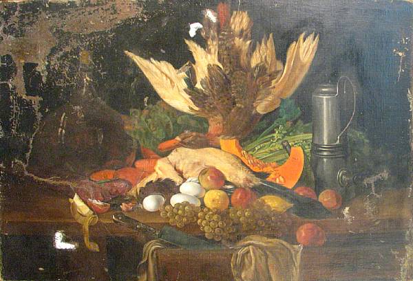 Appraisal: Continental School A still life with a dead bird melon