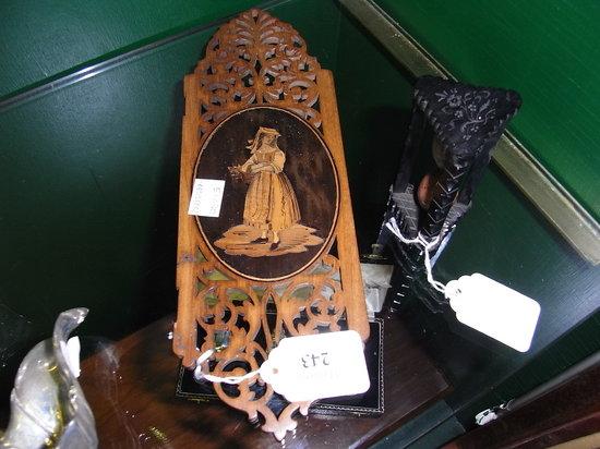 Appraisal: AN OLIVE WOOD MARQUETRY PIECE with a figure of a