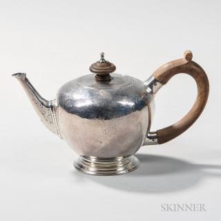 Appraisal: George III Sterling Silver Teapot London - maker's mark rubbed