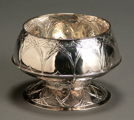 Appraisal: Edwardian Gothic Revival Silver Center Bowl William Hair Haseler Birmingham