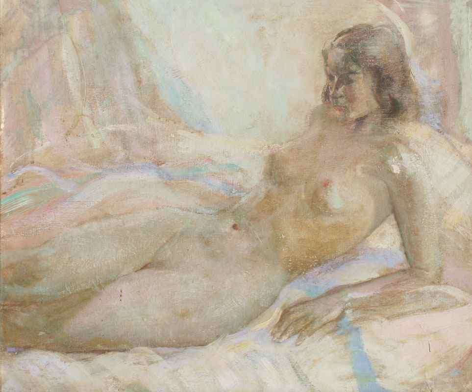 Appraisal: RECLINING NUDE OIL ON BOARD Unsigned circa s '' x