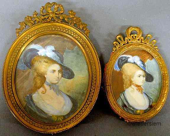 Appraisal: Two miniature oval portraits on ivory of Mrs Siddons in