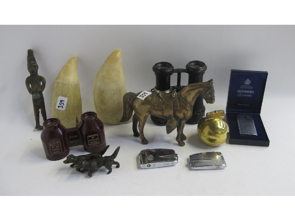 Appraisal: Box of miscellania - binoculars horse figure etc