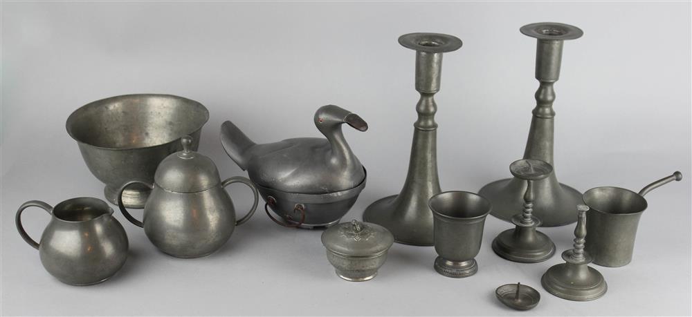 Appraisal: NINE PIECES AMERICAN AND CONTINENTAL PEWTER AND ONE METAL JAR