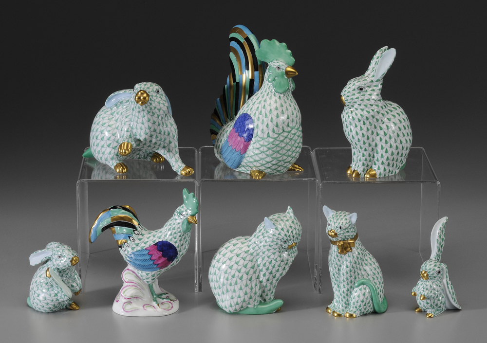 Appraisal: Eight Herend Animal Figurines Hungary mid- th century hand-painted porcelain