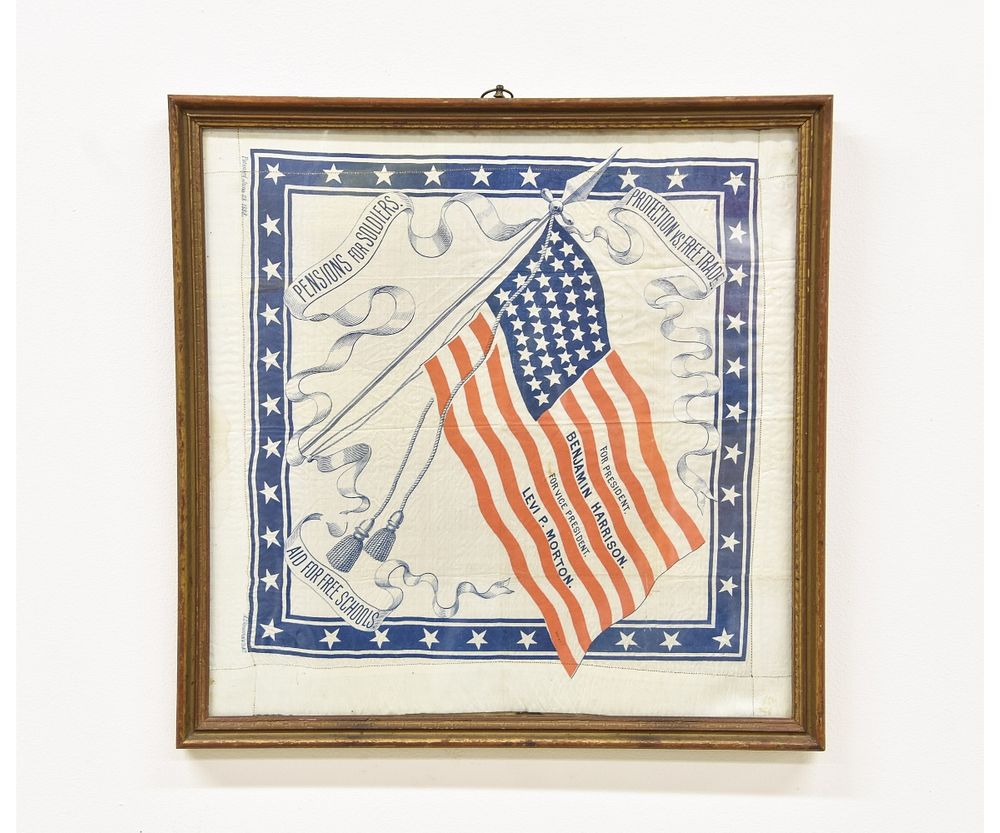 Appraisal: Benjamin Harrison Campaign Kerchief Benjamin Harrison silk-printed campaign kerchief by