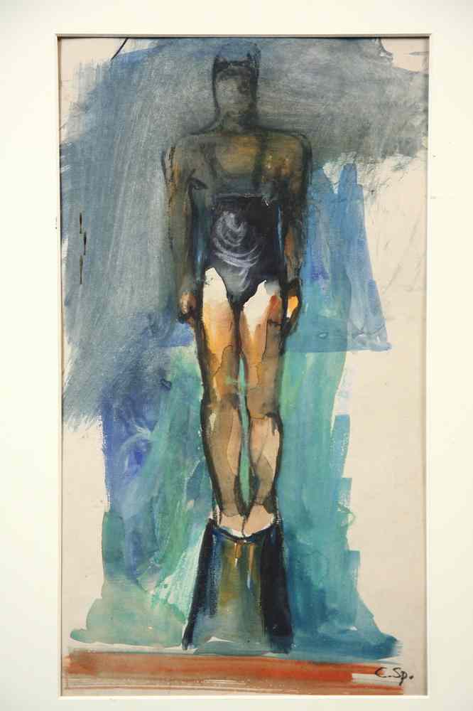 Appraisal: WATERCOLOR - Study of Standing Diver by Carl Sprinchorn ME