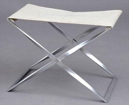 Appraisal: POUL KJAERHOLM MATTE CHROME-PLATED STEEL AND CANVAS FOLDING STOOL x