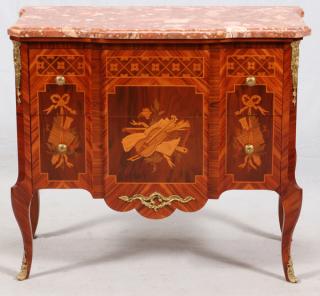 Appraisal: FRENCH FRUITWOOD AND MARBLE COMMODE C FRENCH FRUITWOOD AND MARBLE