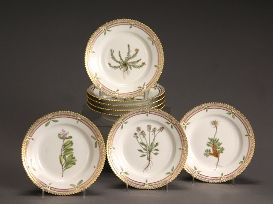 Appraisal: Eight Royal Copenhagen 'Flora Danica' Bread and Butter Plates Dated