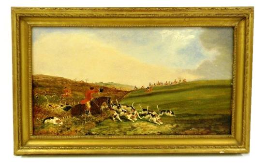 Appraisal: th C oil on canvas depicting fox hunt with mounted