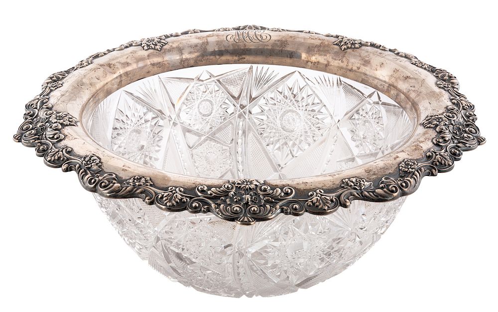 Appraisal: A SILVER-MOUNTED CUT CRYSTAL CENTERPIECE LATE TH CENTURY A SILVER-MOUNTED