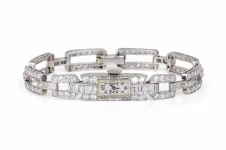 Appraisal: An Art Deco Platinum and Diamond Watch An Art Deco