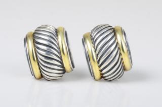 Appraisal: David Yurman Silver Gold Earrings David Yurman silver K half