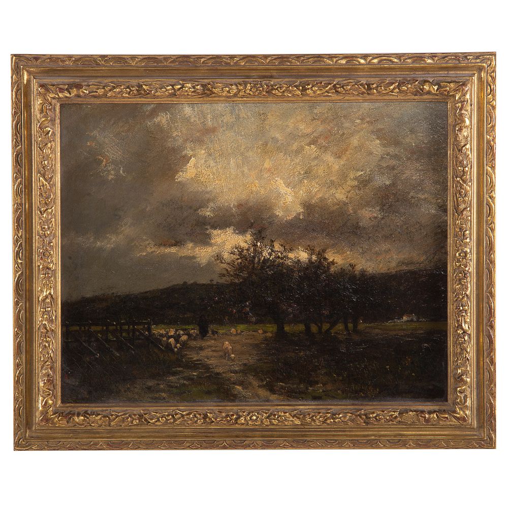 Appraisal: Jules Dupre Sheepherder in a Landscape oil French - Oil