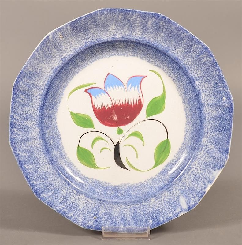 Appraisal: Blue Spatter Ironstone China Tulip Pattern Plate Blue Spatter Ironstone