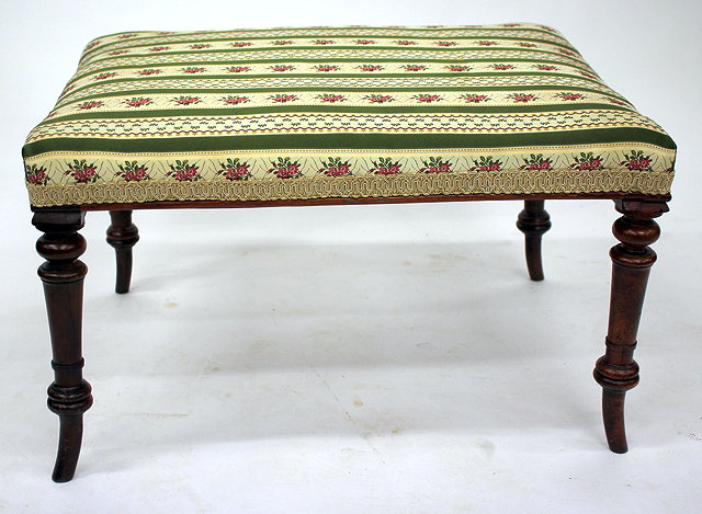 Appraisal: A WALNUT FRAMED UPHOLSTERED STOOL on four turned legs cm