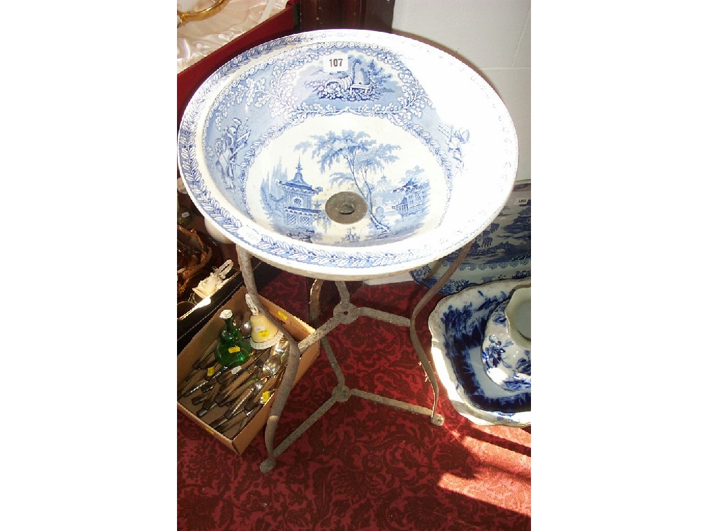 Appraisal: A th century blue and white printed basin of circular