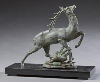 Appraisal: Patinated Spelter Figure of a Deer th c on a