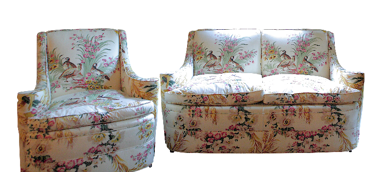 Appraisal: Piece Bergere Suite Upholstered Settee Armchair Two Piece Bergere Suite