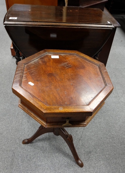 Appraisal: Oak twisty dropleaf table and Oak occasional table with draw