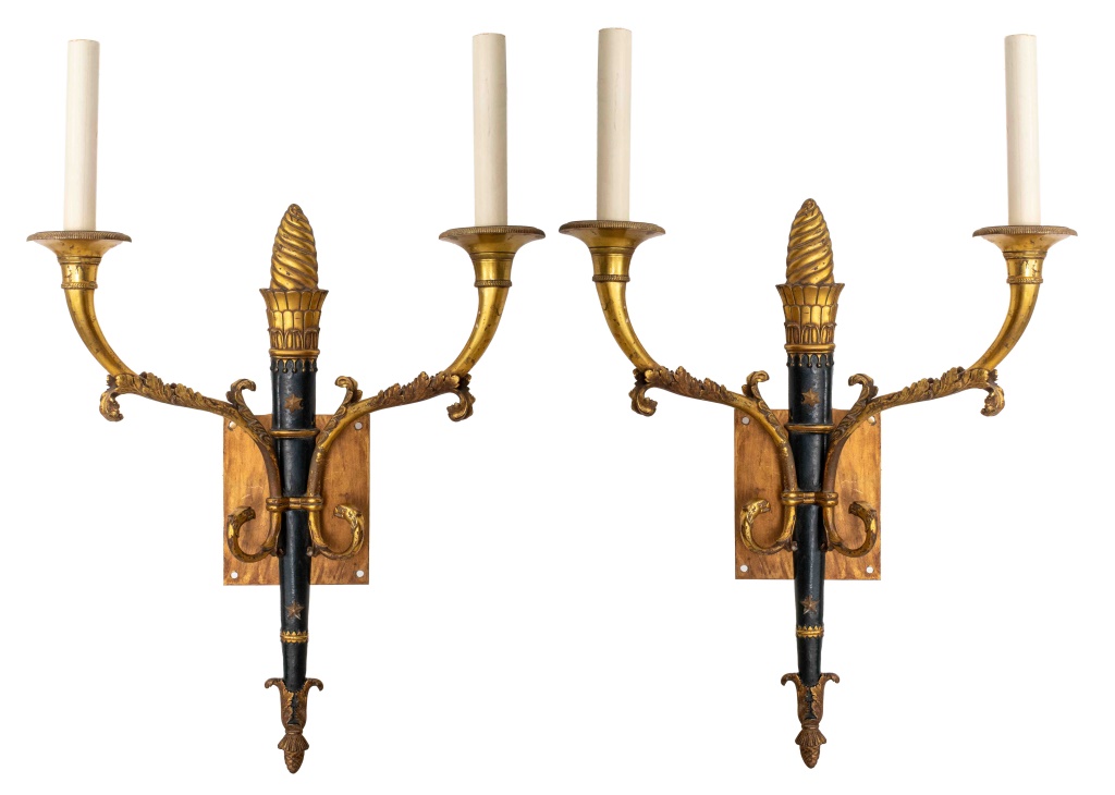 Appraisal: NEOCLASSICAL GILT BRONZE WALL SCONCES PAIR Pair of neoclassical gilt