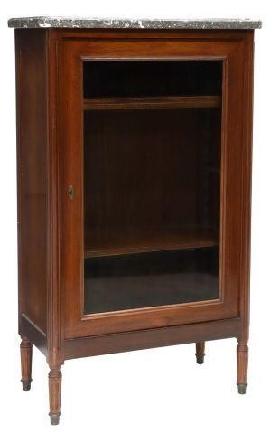 Appraisal: Petite French Louis XVI style marble-top mahogany vitrine display cabinet