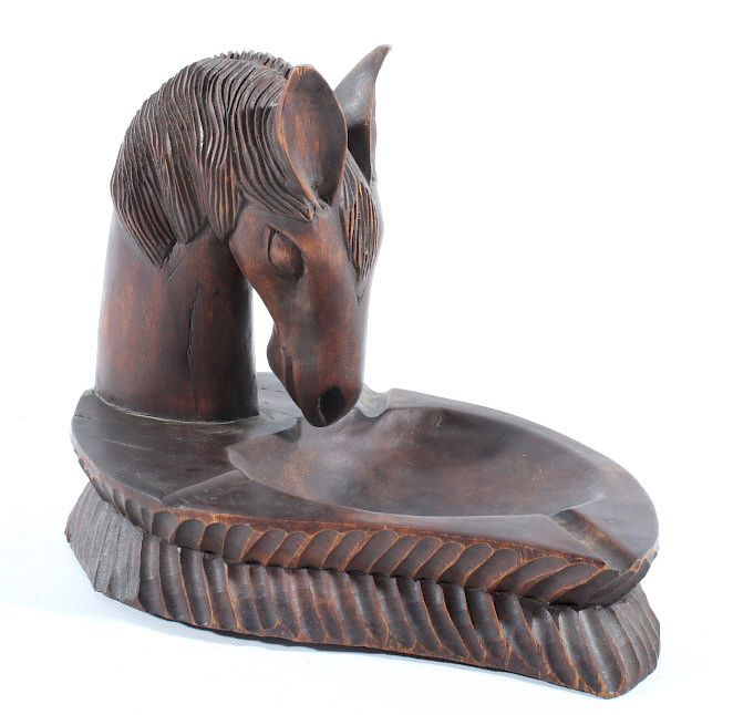 Appraisal: Carved Wooden Horse Head Ashtray or Catch All Featured in