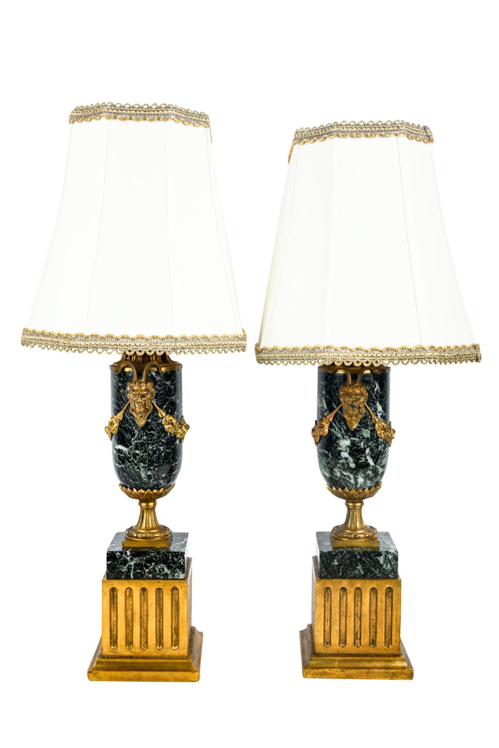 Appraisal: PAIR OF ORMOLU MOUNTED MARBLE TABLE LAMPSCondition wear to gilding