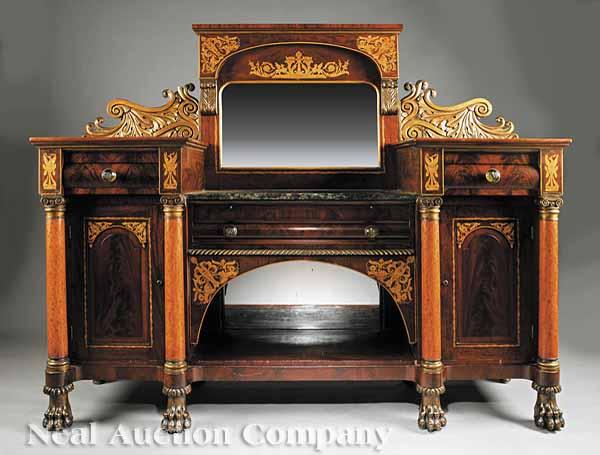 Appraisal: A Philadelphia Classical Stenciled and Gilded Carved Mahogany Sideboard early