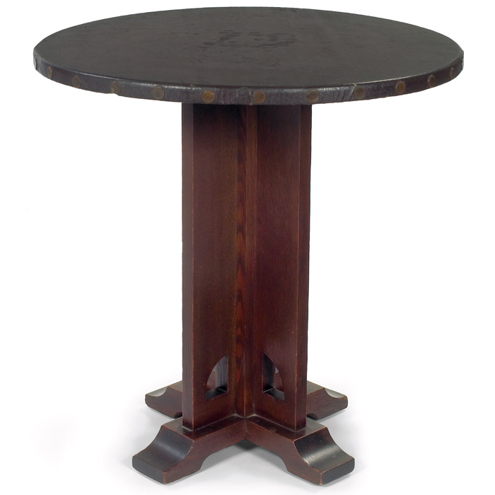 Appraisal: Rare Limbert cafe table circular leather top over a column